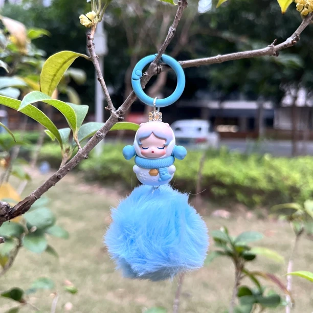 正版圣诞派对萌粒毛球挂件钥匙扣手机链