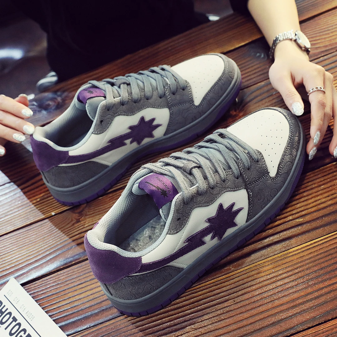 2025冬季情侣星星鞋男真皮小白鞋男百搭厚底流星板鞋休闲头层牛皮