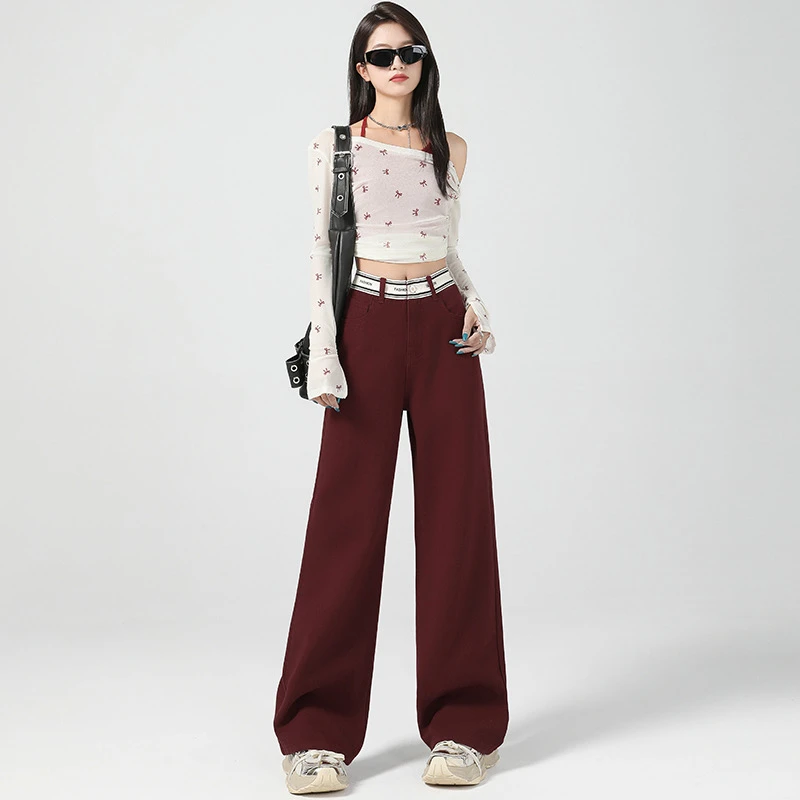 门店599！2024早秋新款高定设计字母腰带阔腿裤！7098