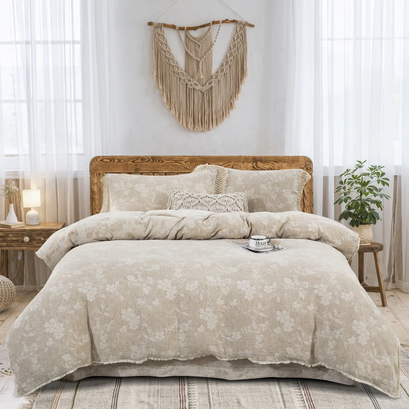 【铃兰吟真棉麻】高档AA版北欧法式优雅诧寂风原棉外贸日式风四件套