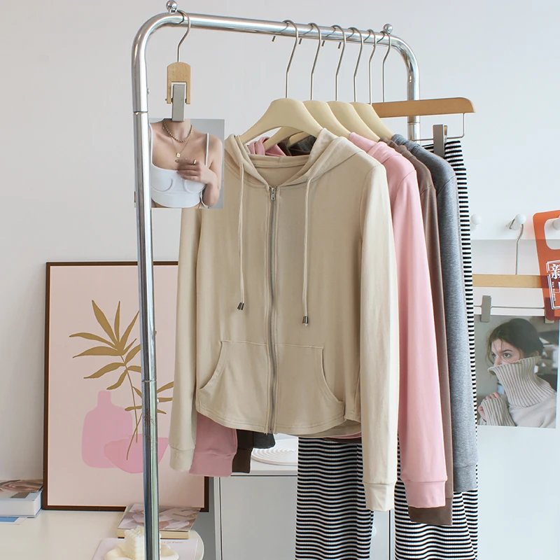 修身短款连帽卫衣拉链开衫外套女秋长袖健身服瑜伽服运动跑步上衣