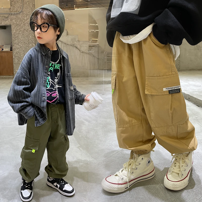 春季柔软男童工装裤韩版宽松长裤休闲裤春秋中大童裤子潮2024新款