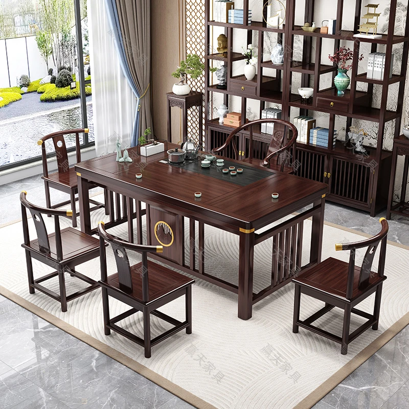新中式实木茶桌椅组合茶桌茶台一整套家用办公阳台一体功夫泡茶几
