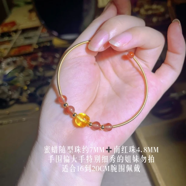 《岁暮》铜绕线手工金珀南红手镯百搭文艺新中式