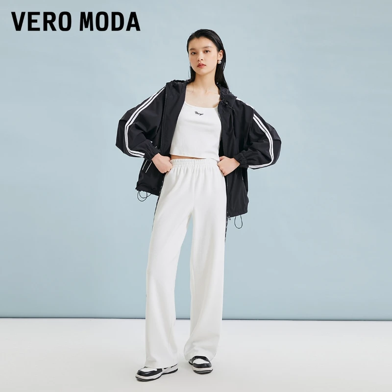 7094【金拐子专属】Vero Moda休闲裤拼色条纹华夫格直筒323426002