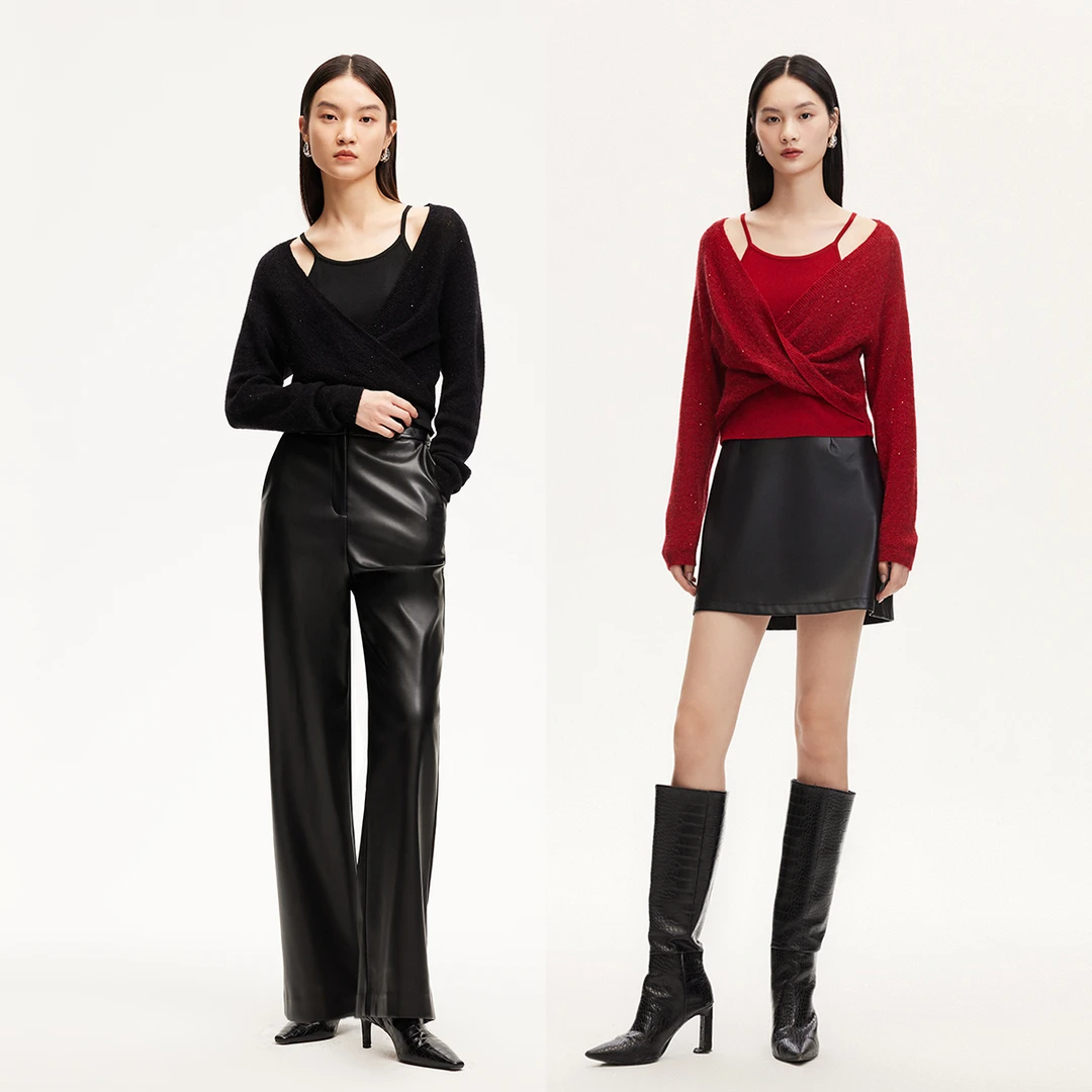 Vero Moda上衣女气质优雅假两件亮片编织时尚百搭高级感324413056