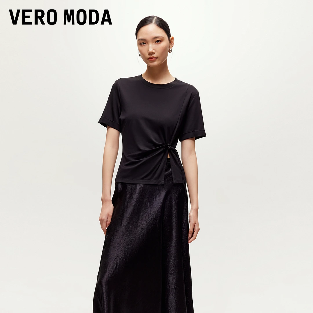 Vero ModaT恤女春游出行小众洋气合体H版盘扣袖口卷边3251T1005