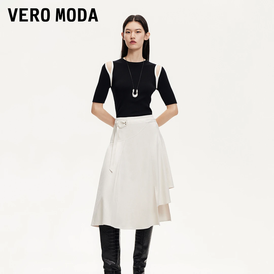 Vero Moda半身裙女不规则裙时尚百搭系带绒感面料洋气324316050