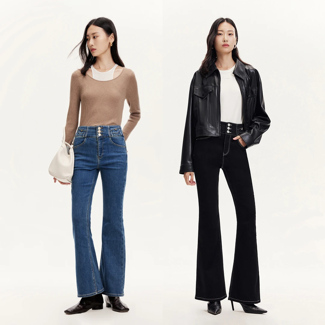 Vero Moda牛仔裤女【绒意微喇】2025新款高腰显瘦微喇324332081