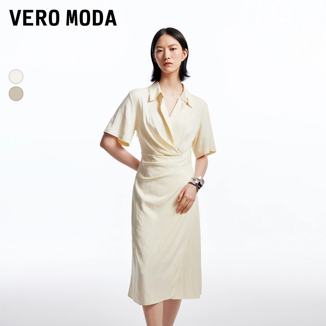 Vero Moda欧若风新款连衣裙女纽扣翻领捏褶长裙百搭洋气32436Z001
