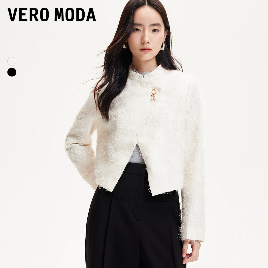 Vero Moda夹克女新款新中式斜门襟亮丝外套百搭千金风325117001