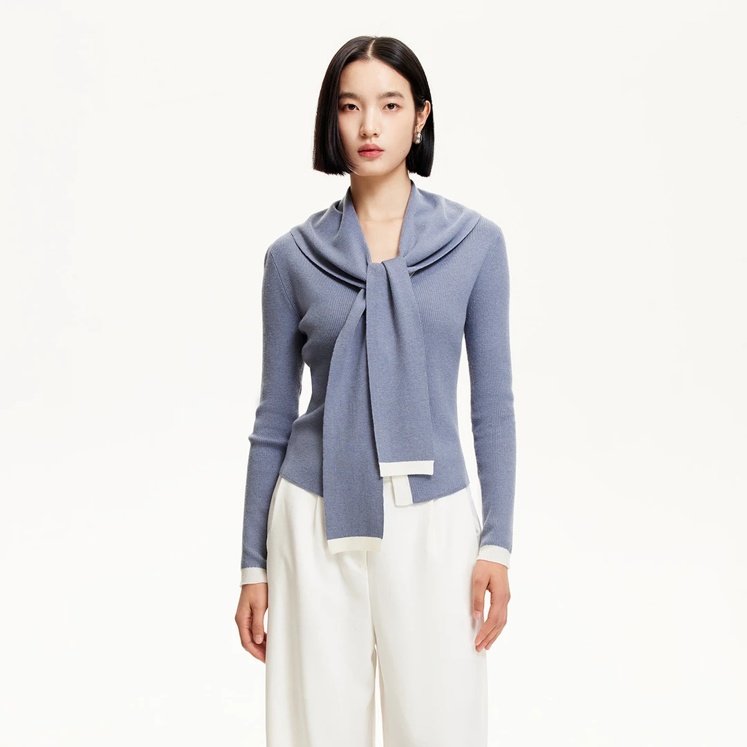 Vero Moda欧若风针织衫商场同款V领撞色可拆卸披肩针织325124041