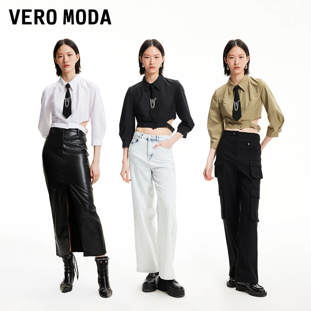 Vero Moda春游出行设计感衬衫风感波粒朋克街头风上衣324231027