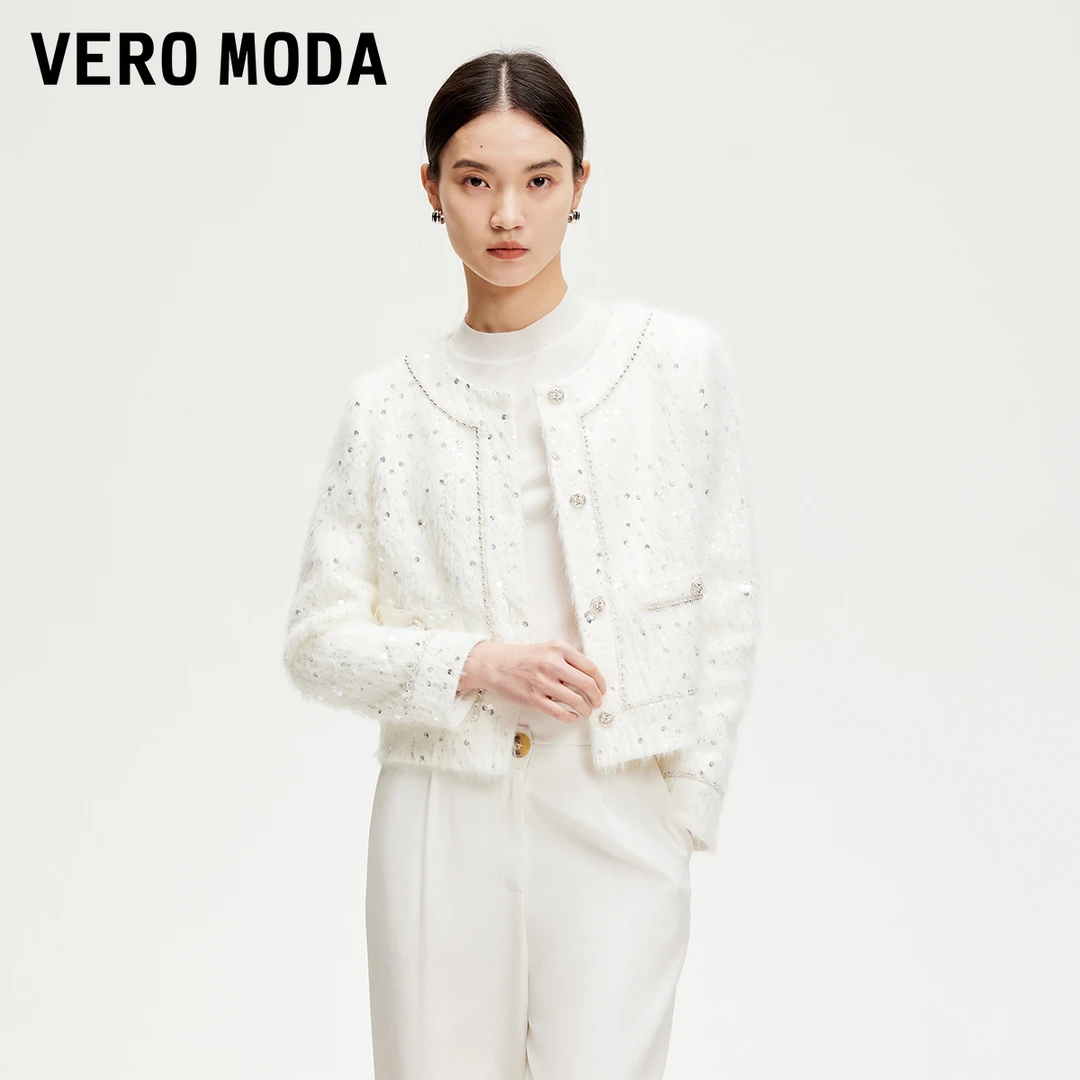 Vero Moda外套商场同款新品小香风拉毛亮片钉珠外套贵气3251J9003