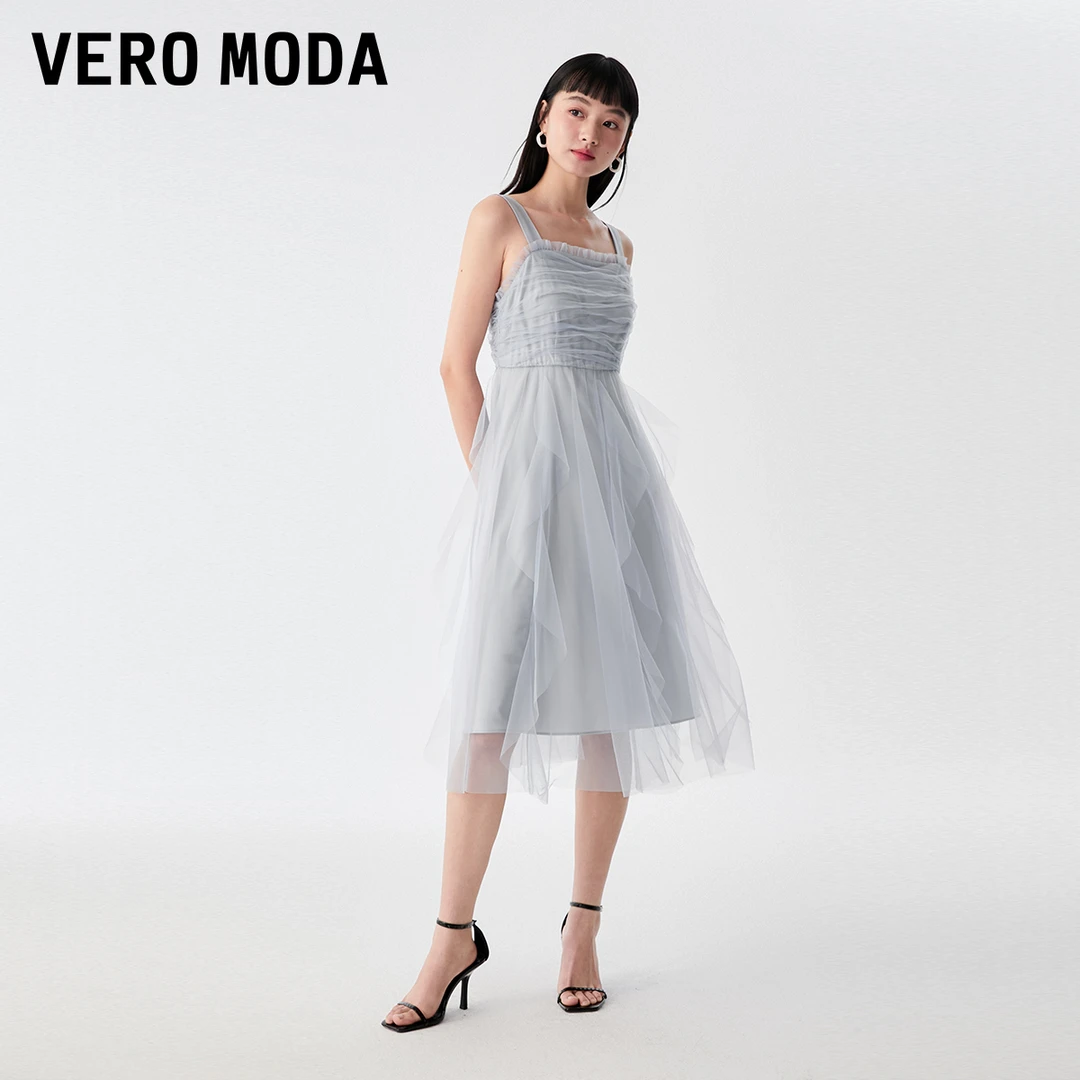 【官方】Vero Moda2024尤莱特连衣裙无袖网纱A字裙显瘦32317A003