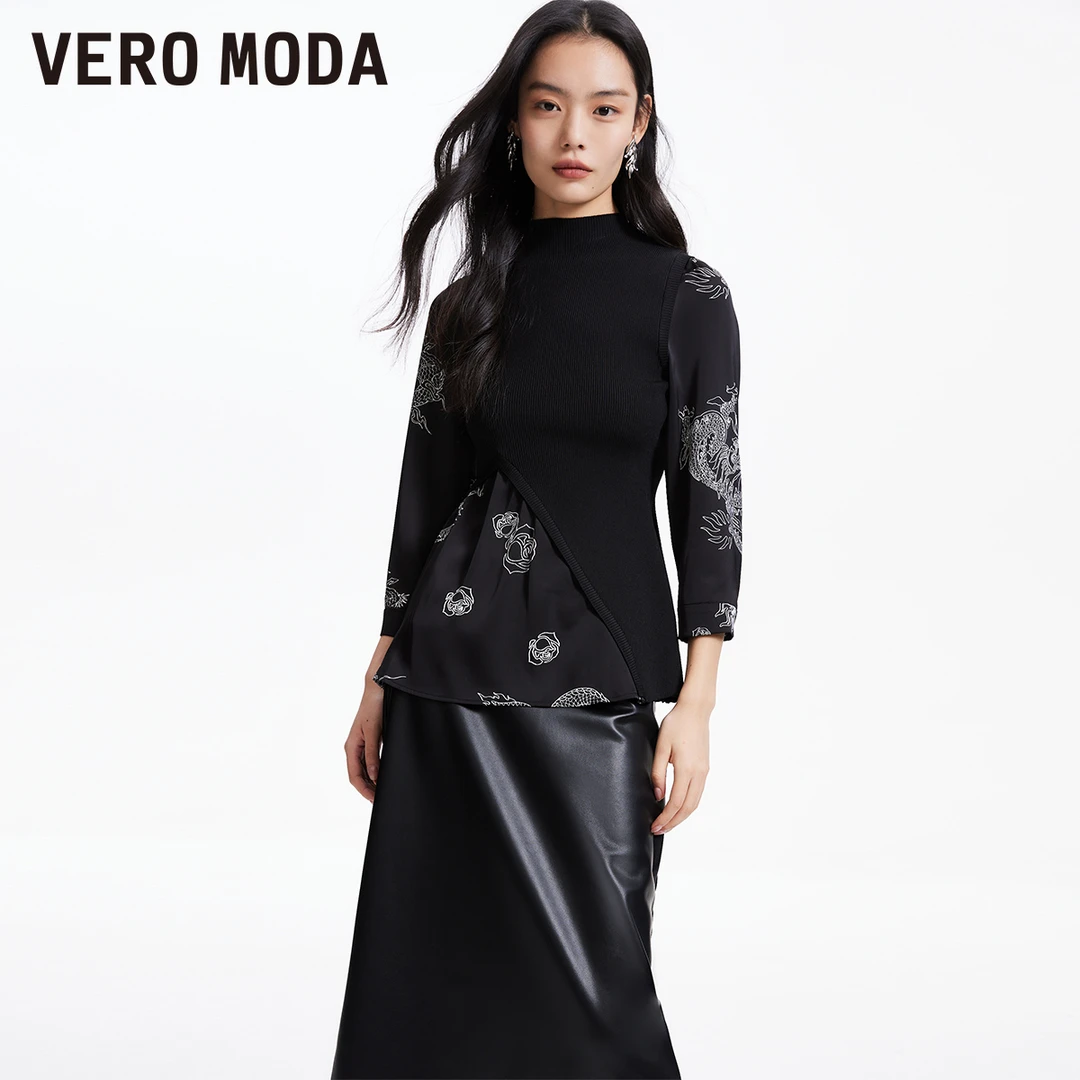 Vero Moda2025新款上衣女复古玫瑰不规则针织拼接324158003