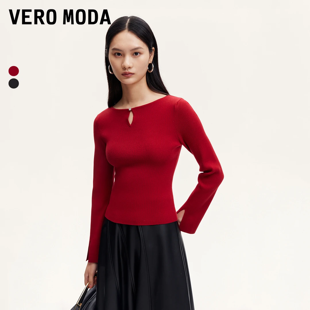 Vero Moda雅丹风针织衫女2024镂空显瘦针织衫女百搭324324063