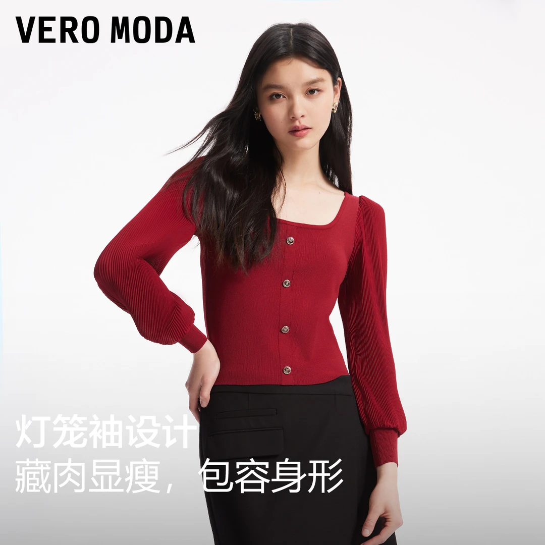Vero Moda针织衫【丝路流光】2025新款时尚方领显瘦灯笼袖325124047