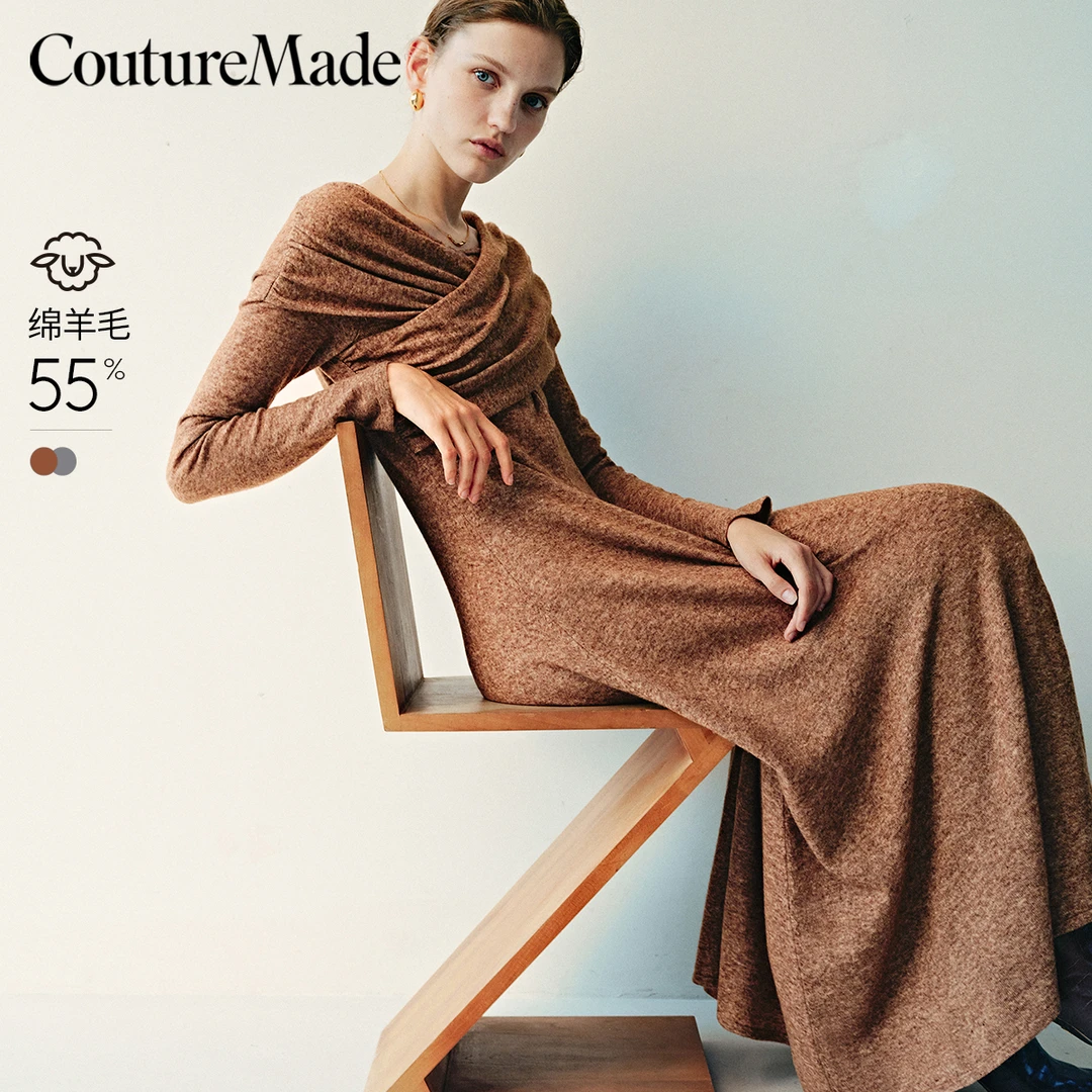 Couture Made欧若风连衣裙女秋交叉带含绵羊毛长款百搭324446003