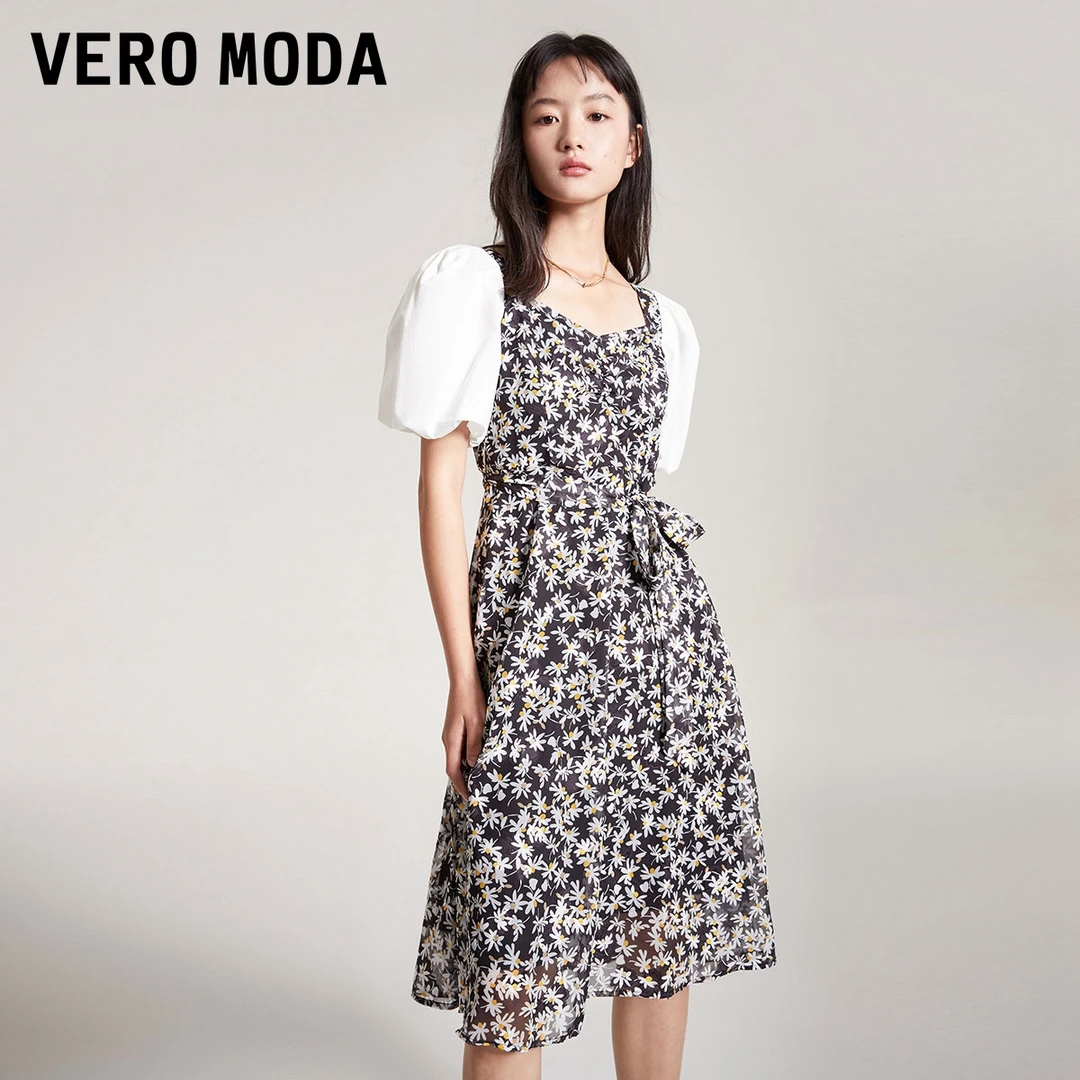 Vero Moda2025新款经典连衣裙女碎花泡泡袖连衣裙女32337B006