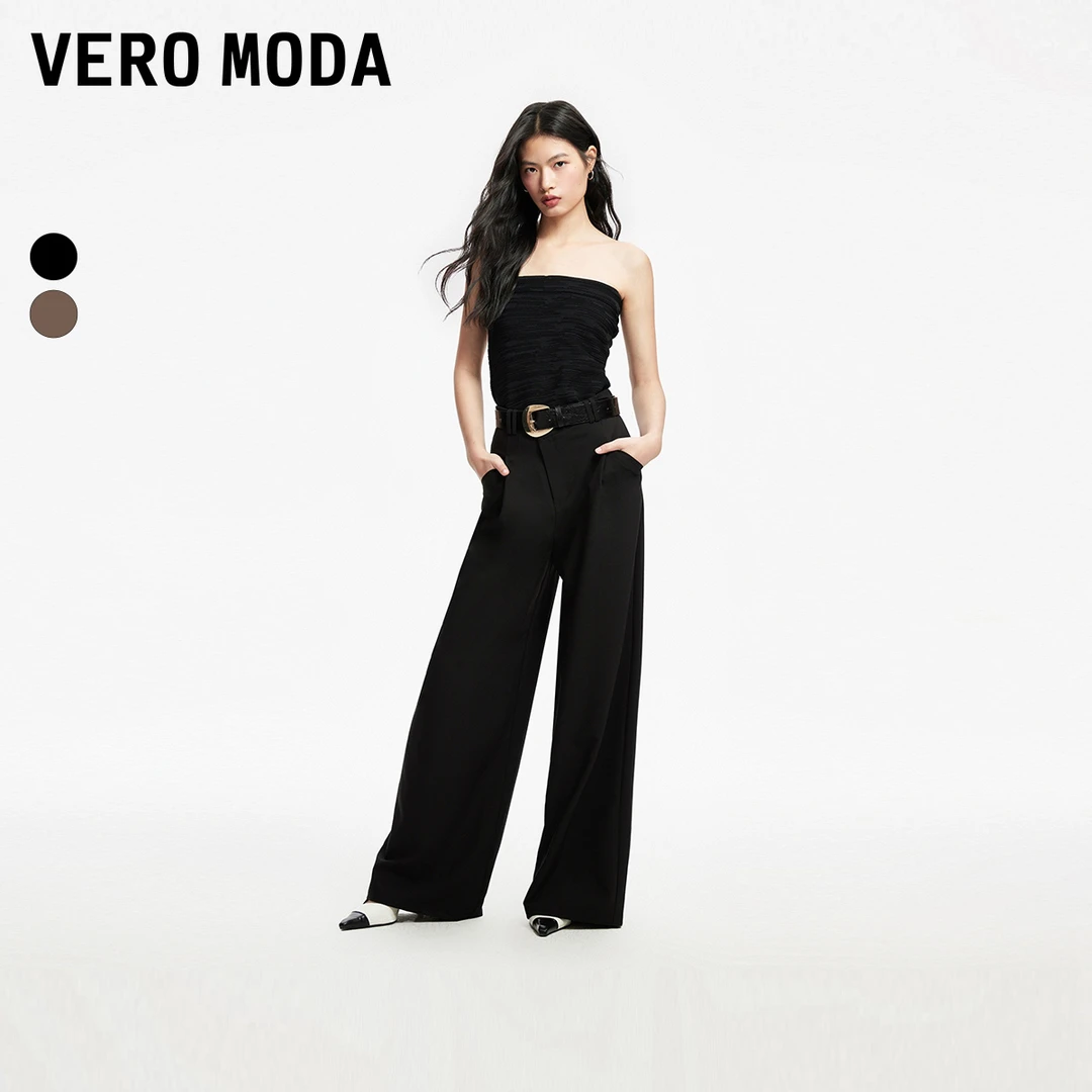 Vero Moda雅丹风2024高能感裤纽扣斜门襟阔腿裤3243PL006