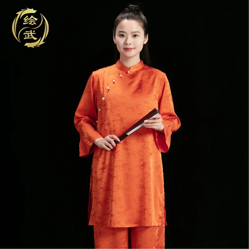 绘武太极服女款云烟款新中式改良款太极服太极拳八段锦练功服长款