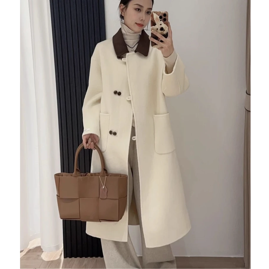 2024年秋冬新款双面呢羊毛大衣女中长款装色