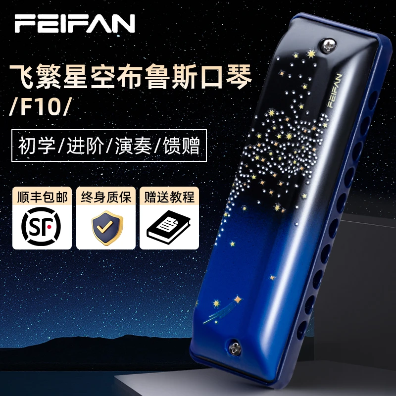 FEIFAN/飞繁星空F10十孔C调口琴Paddy布鲁斯初学者成人专业演奏级