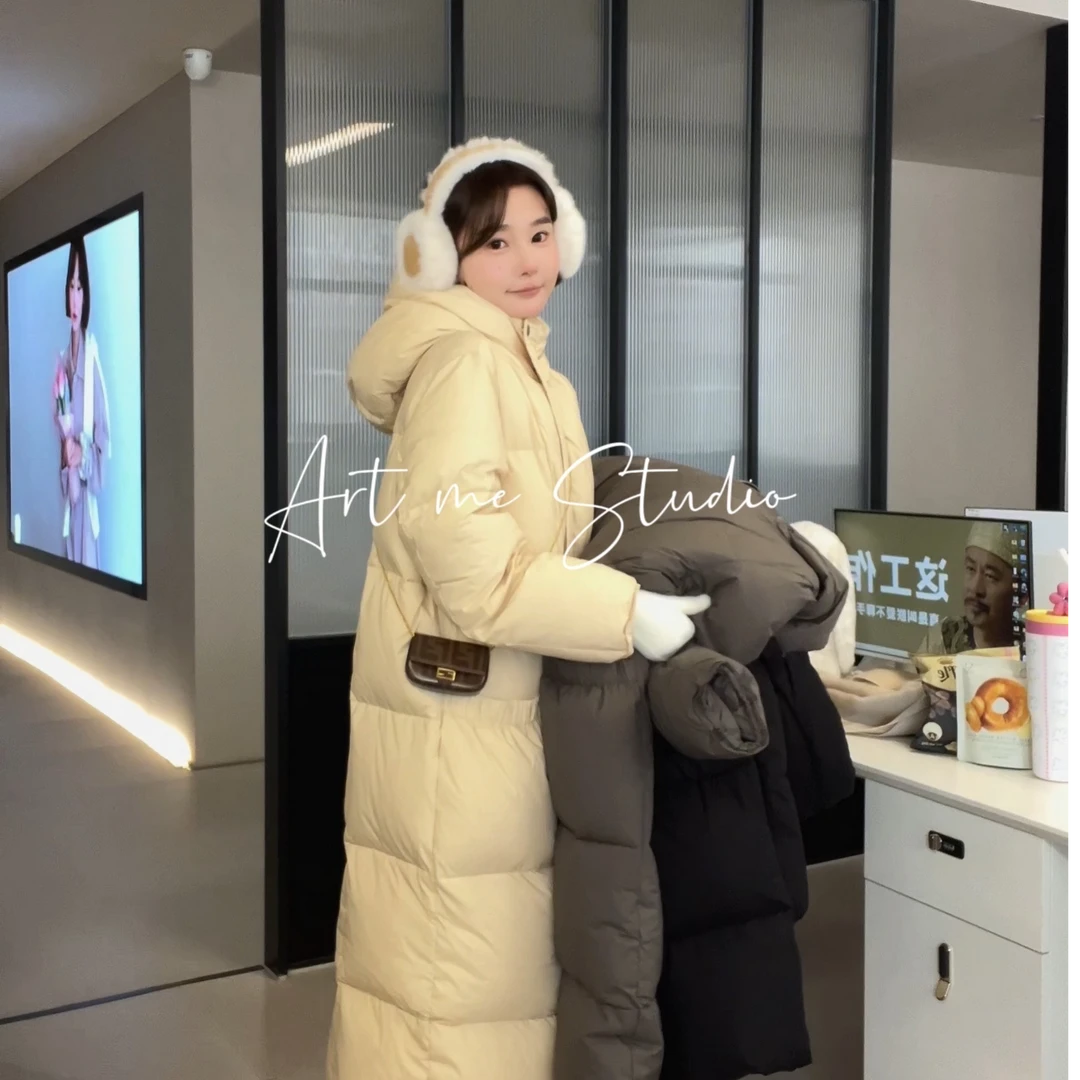 Artme瓜瓜呀【高品质防风90白鸭绒三色连帽长款羽绒服】w24151