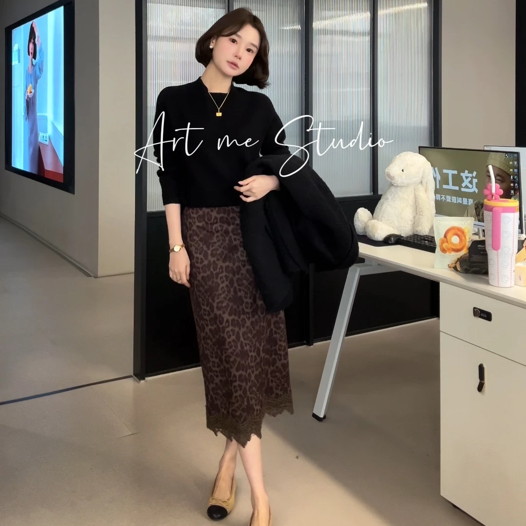 ART ME 瓜瓜呀【豹纹半裙】气质轻奢高腰时尚休闲复古黑色w976p1