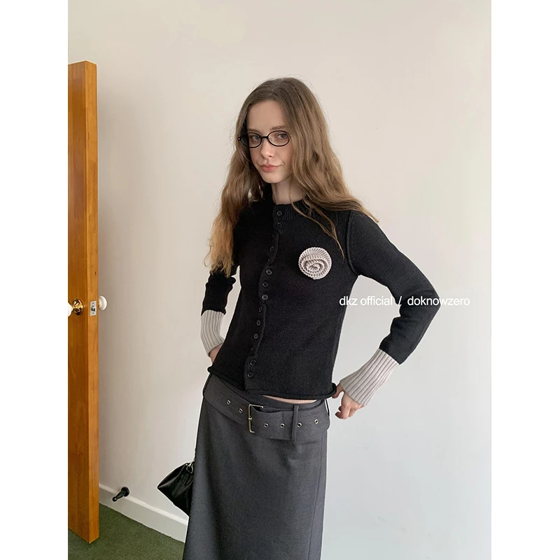 DKZ立体玫瑰花针织开衫