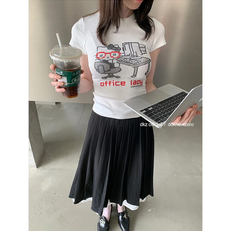 DKZ 原创恶搞像素kitty印花修身小众设计感T恤上衣