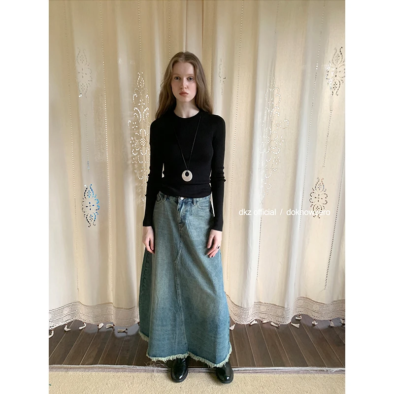 DKZ蓝色洗水牛仔半身裙