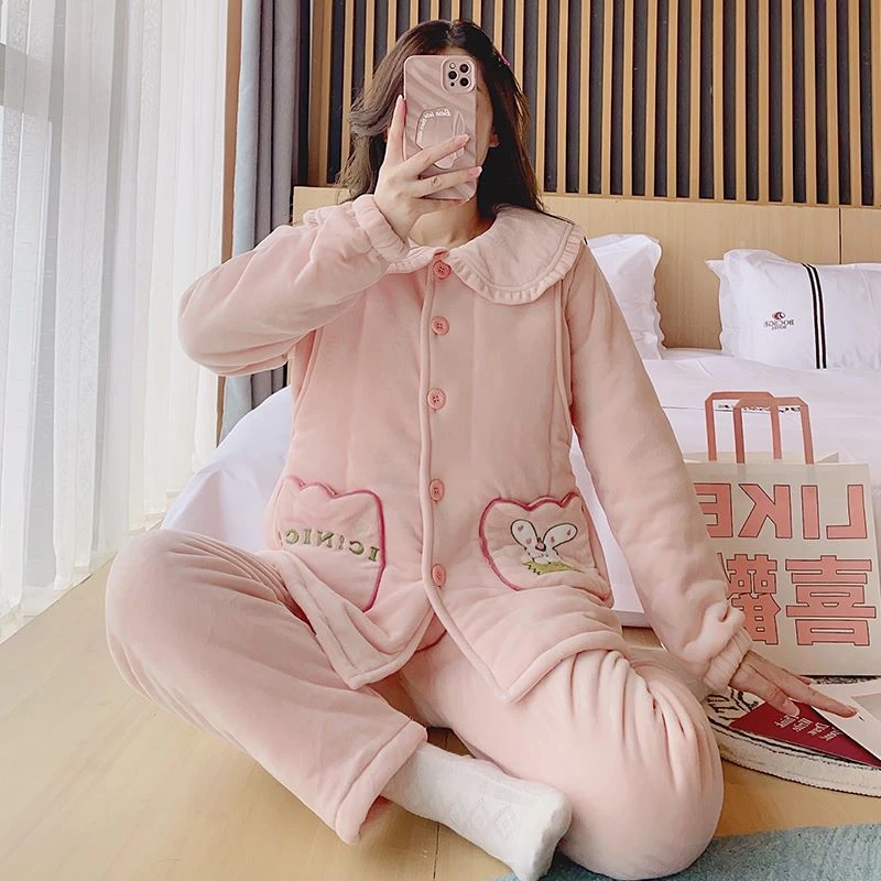 秋冬加绒加厚孕妇睡衣婴儿绒月子服冬季保暖喂奶家居服怀孕期大码