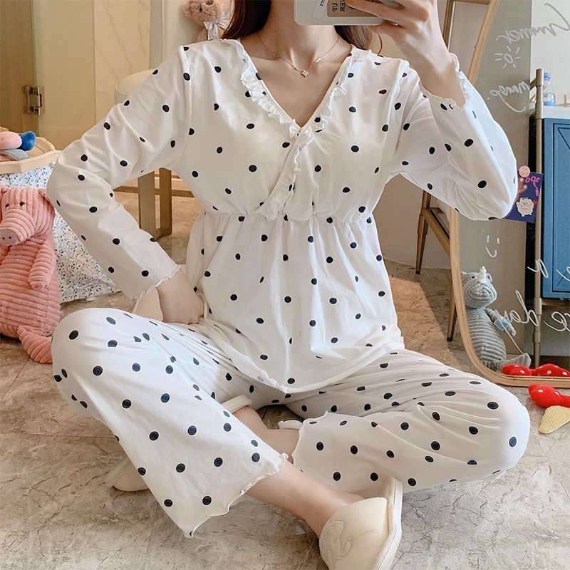 纯棉月子服夏季9月份产后哺乳秋衣妇睡衣产妇两件套春秋季带胸垫