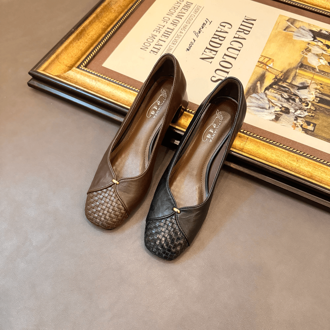 单鞋女2024秋季新款法式复古真皮大码女鞋圆头浅口工作鞋LX011