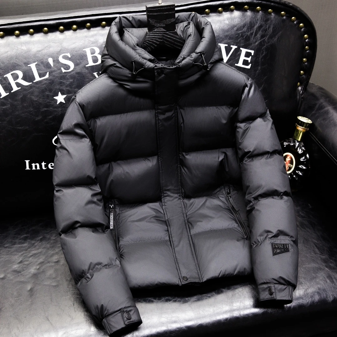 欧洲站轻奢高端男连帽加厚羽绒服潮牌2025冬季新款90白鸭绒外套男