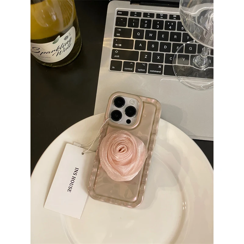 适用苹果系列iPhone15高级感14pro褶皱镭射粉花13pro个性12手机壳