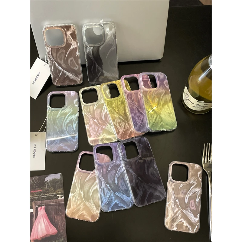 适用苹果系列iPhone15冷淡风14pro镭射渐变羽纱13pro新款11手机壳