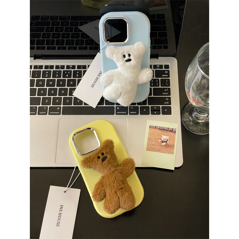 适用苹果系列iPhone15可爱玩偶14p憨豆小熊13pro个性11手机壳