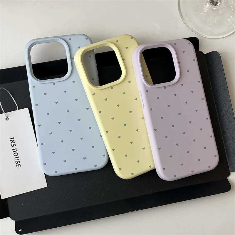 适用苹果系列iPhone15可爱ins14pro纯色满屏小爱心13新款12手机壳