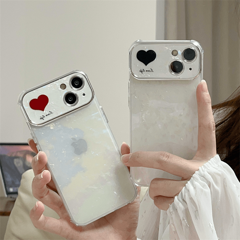 适用苹果系列iPhone14简约13pro爱心大视窗12pro贝壳纹11手机壳