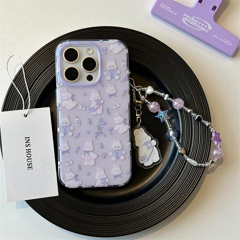 适用苹果系列iPhone15ins14pro满屏紫色相机兔子13pro新款手机壳
