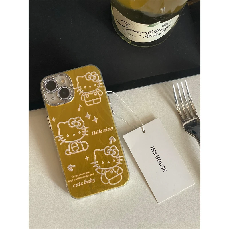 简约线条可爱猫咪适用iPhone15promax苹果14金色手机壳13新款12软