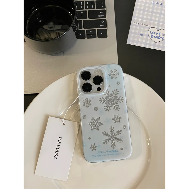 适用苹果系列iPhone15可爱泼墨14pro泼墨闪粉雪花13p防摔12手机壳