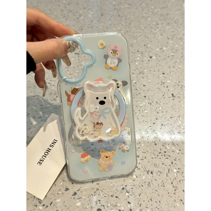 可爱西高地摇摇乐适用ihone16promax苹果15pro手机壳14磁吸支架13