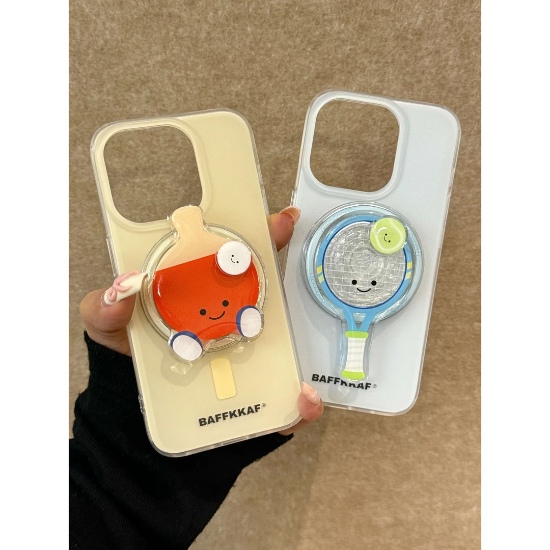 适用苹果系列mate60创意15pro乒乓球羽毛球磁吸支架14pro手机壳