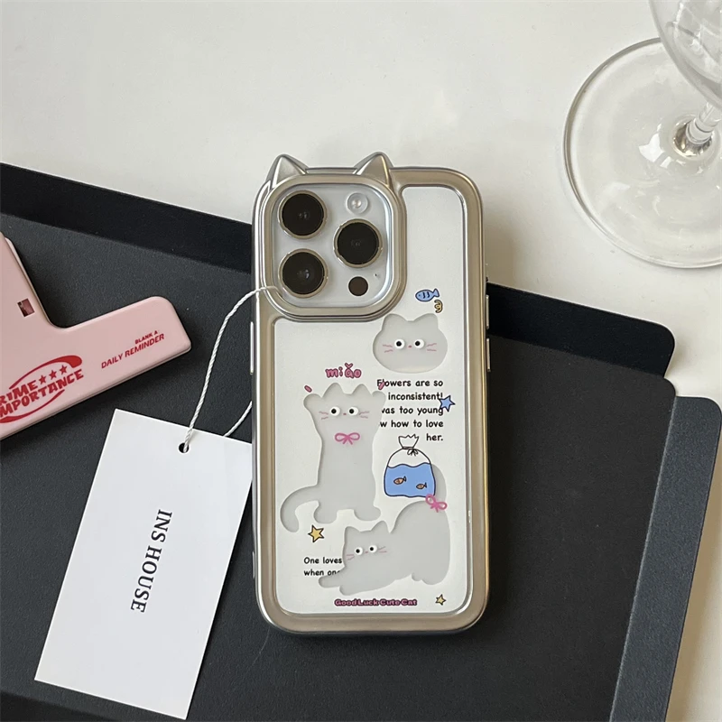 适用苹果系列iPhone15ins少女14pro镂空猫耳朵镜头13新款12手机壳