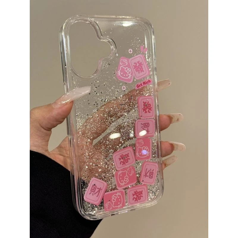 创意趣味发财猫咪流沙适用ihone16promax苹果15手机壳14新款12/13