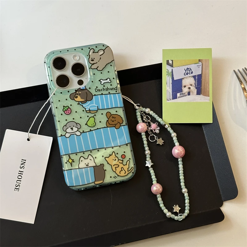 适用苹果系列iPhone15ins可爱14pro蓝条纹腊肠狗13p新款12手机壳